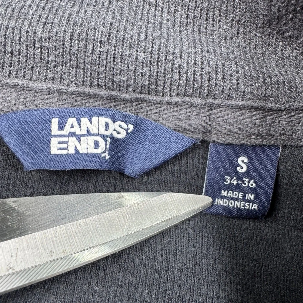 Lands End Mens Sweater Quarter Zip‎ Pullover Navy Blue Size S Cotton Ribbed Trim